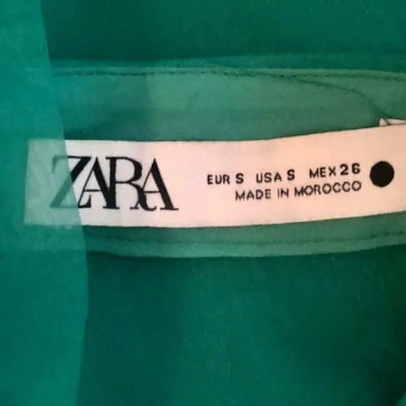 Zara green sheet organza blouse pussy bow dramatic chic S - Picture 5 of 12